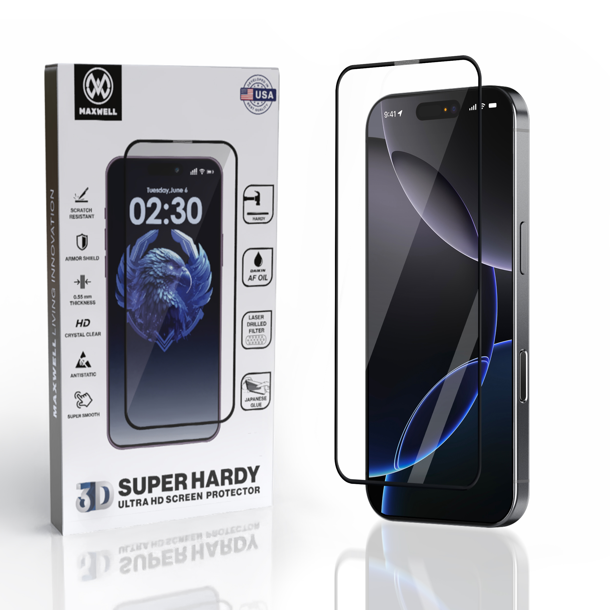 محافظ شیشه ای صفحه نمایش بسیار شفاف مدل SUPER HARDY برای آیفون 16 پرو مکس
