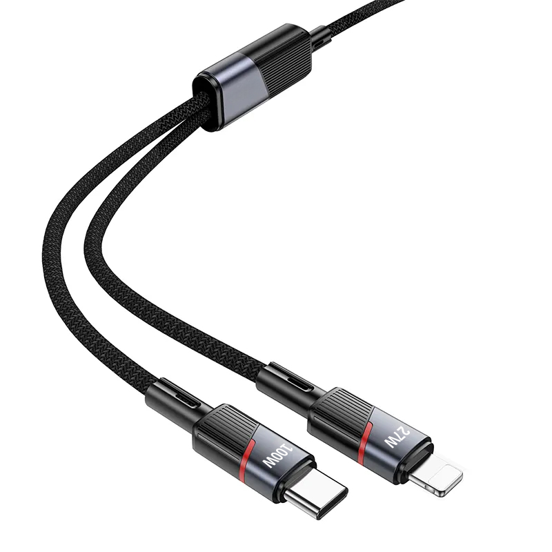کابل شارژ با دو سر خروجی USB-C به Lightning و USB-C مدل TWIN JET طول 1.2 متر