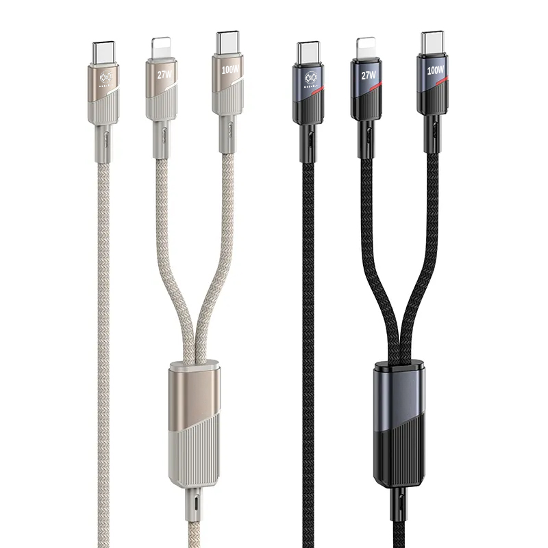 کابل شارژ با دو سر خروجی USB-C به Lightning و USB-C مدل TWIN JET طول 1.2 متر