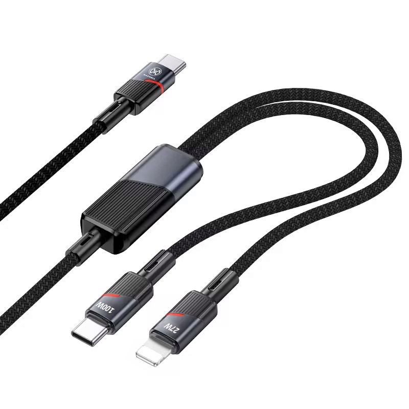 کابل شارژ با دو سر خروجی USB-C به Lightning و USB-C مدل TWIN JET طول 1.2 متر