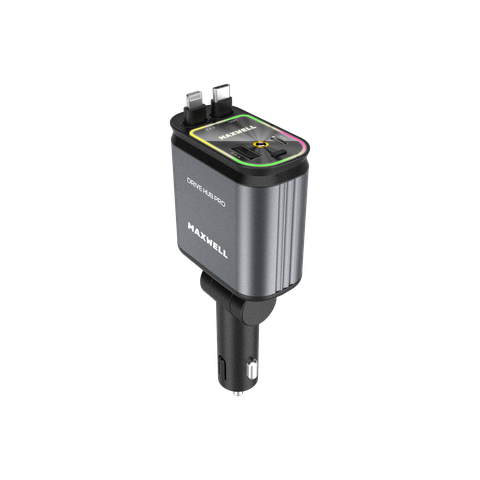 شارژر فندکی 120 وات با دو پورت و دو کابل داخلی مدل DRIVE HUB PRO