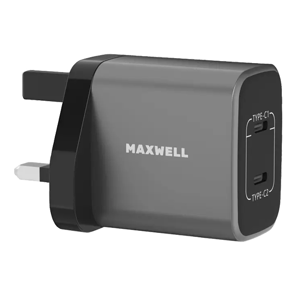 شارژر 45 وات دیواری مکسول مدل HYPER BOOST با دو پورت USB-C (PD)