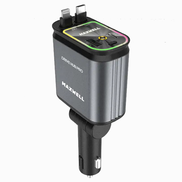 شارژر فندکی مکسول مدل DRIVE HUB PRO با توان 120 وات و کابل جمع‌شونده
